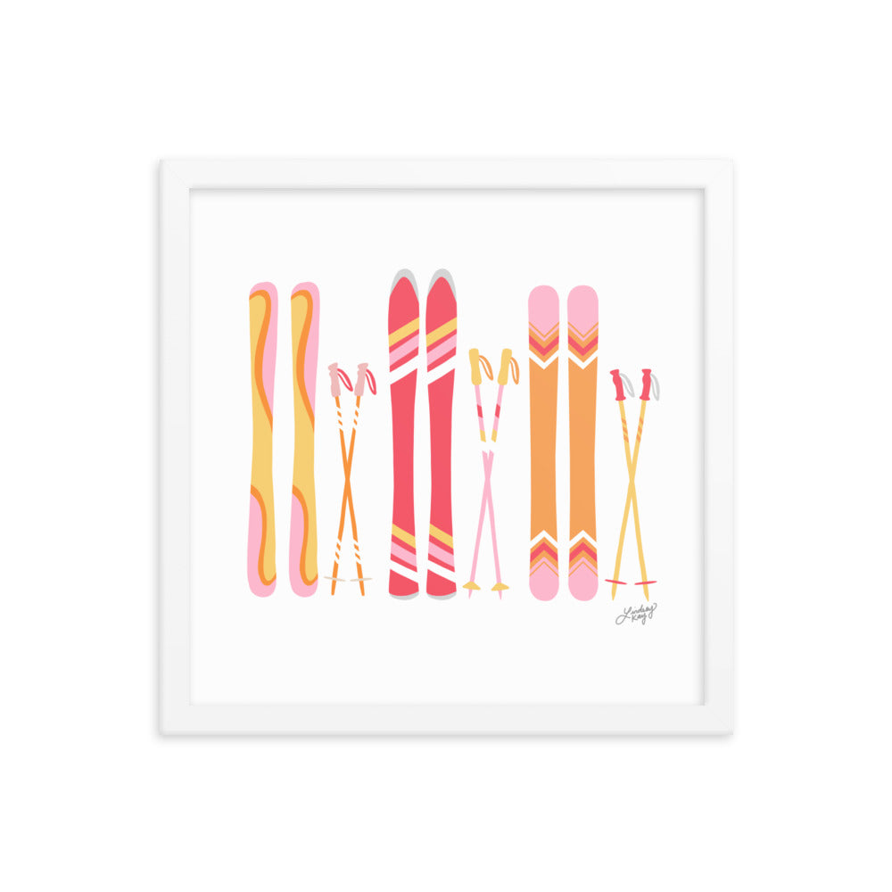 Ilustración de esquí (paleta cálida) - Lámina enmarcada